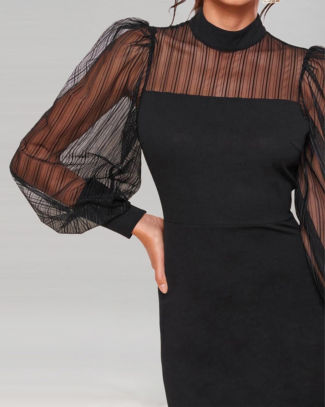 Victoriana Black Sheer Sleeve Floaty Dress