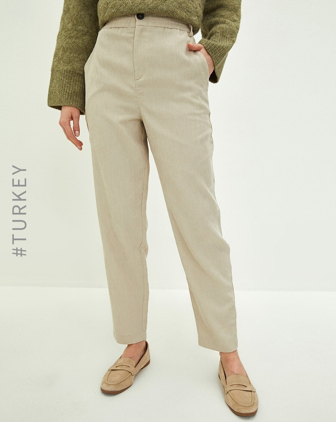 Relaxed fit canvas chino trousers · White, Navy Blue, Beige, Khaki · Dressy  | Massimo Dutti