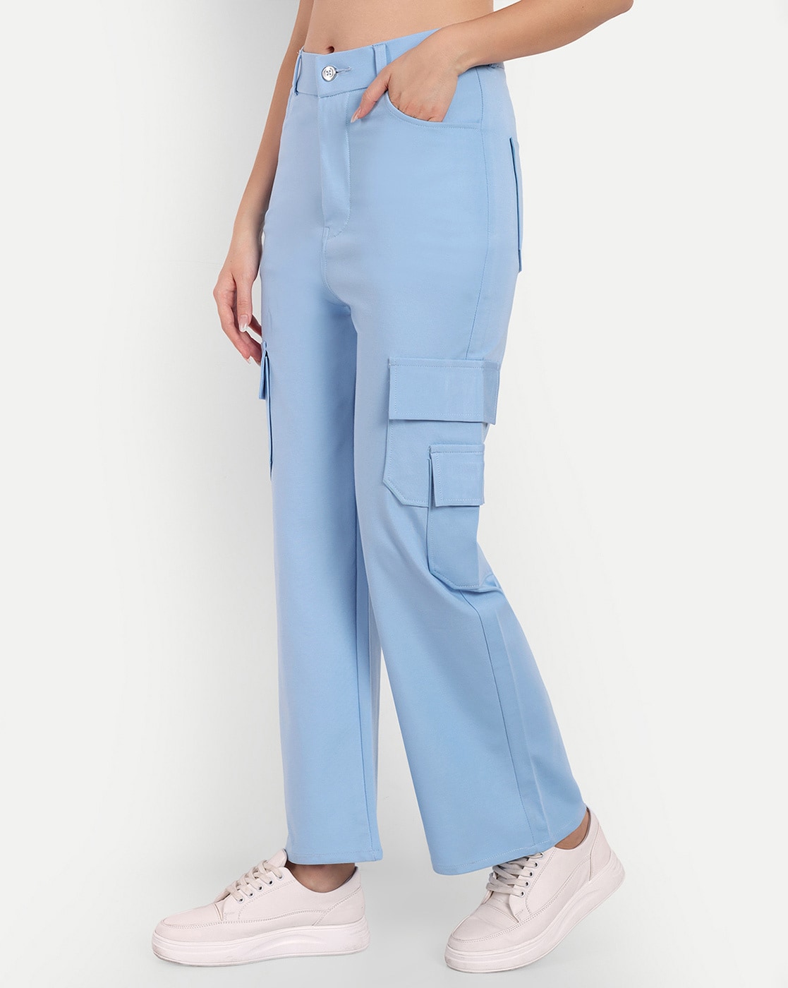 ASOS DESIGN wide leg nylon cargo pants with elastic waist in bright blue