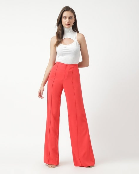 Buy Alice and Olivia Dylan High-Waist Wide-Leg Pants | Coral Red Color  Women | AJIO LUXE