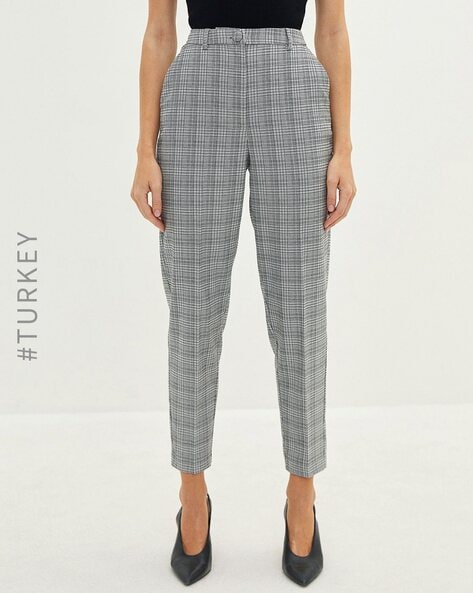 Buy HM Women Black  Grey Checked Wide Trousers online  Looksgudin