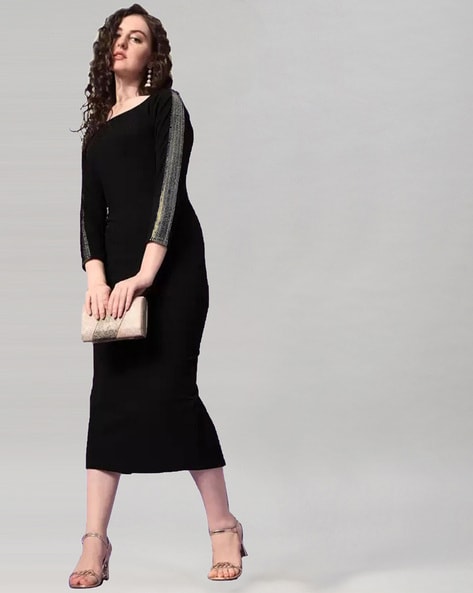 Selvia Black Side Slit Saree Shapewear 180TK115 - Absolutely Desi