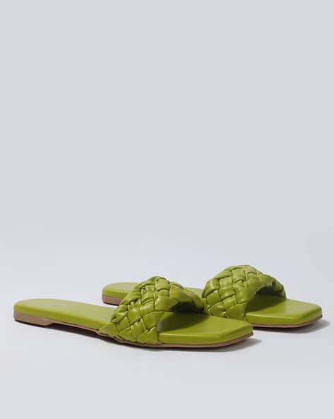Fyre Rose Basket-Weave Slip-On Flat Sandals
