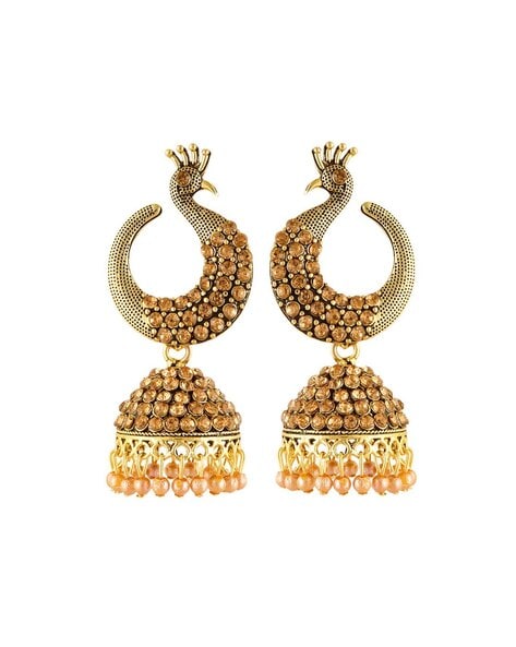 VAMA FASHIONS Maharashtrian jewellery traditional Peacock Shape Mor Design  Piercing Earring Stud Set For Girls &