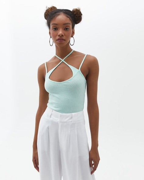 String-Neck Ribbed Tank Top