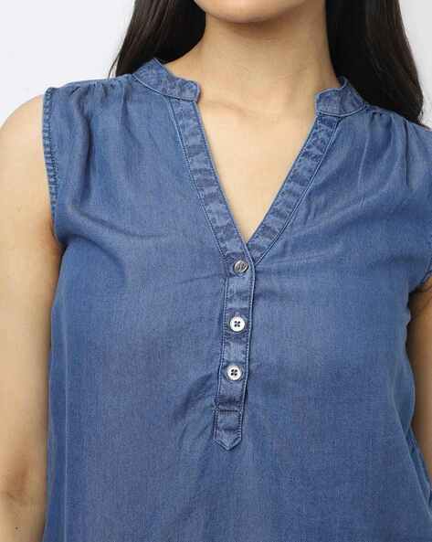Washed V-Neck Top with High-Low Hem