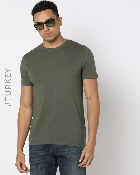 Olive green crew 2025 neck t shirt