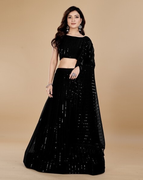 Black Slub Silk Lehenga Choli With Paper Mirror Embroidery Work and Net  Dupatta for Women , Wedding Lehenga , Party Wear Black Lehenga Choli - Etsy