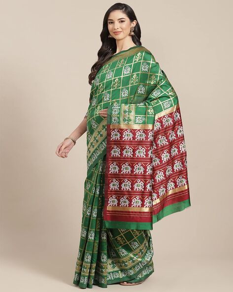 Silk cotton block printed saree light green and dual shade of pinkish –  Prashanti Sarees