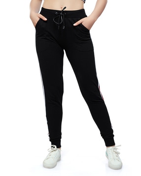 Buy Women's Super Combed Cotton Elastane French Terry Slim Fit Joggers With  Zipper Pockets - Black 1323