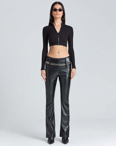 Zipper Front Crop Top, Black Zip Front Top