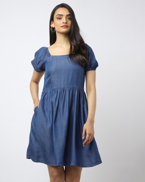 Plus Boxy Pleated Hem Denim Overall Dress | SHEIN