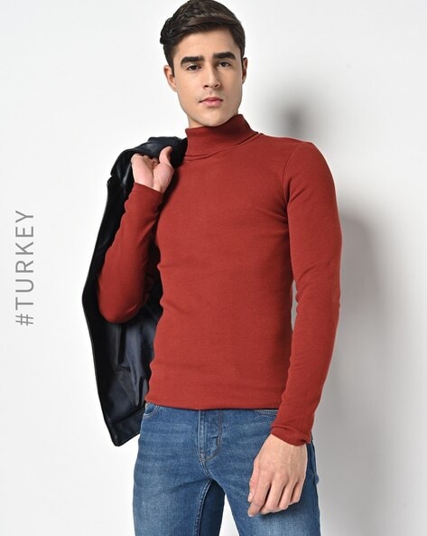 Red turtleneck hot sale shirt mens