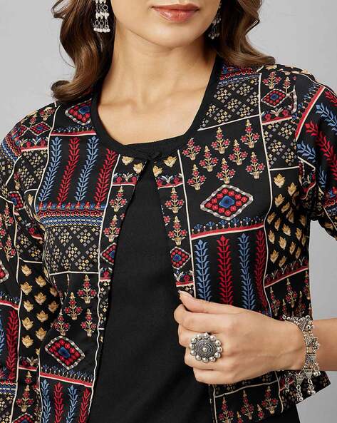 Navy Blue Embroidered Jacket Style Kurta Palazzo Set 253TB13