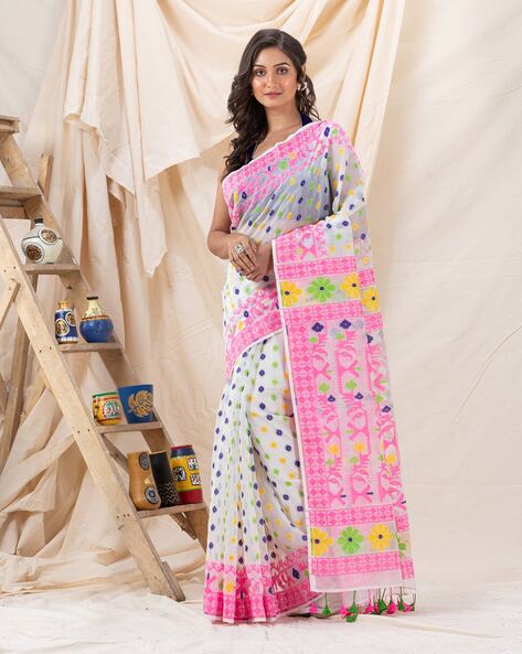 Buy White Pink Sarees for Women by Angoshobha Online | Ajio.com