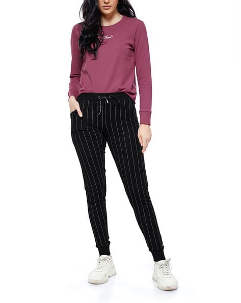 Women Striped Cuffed Joggers