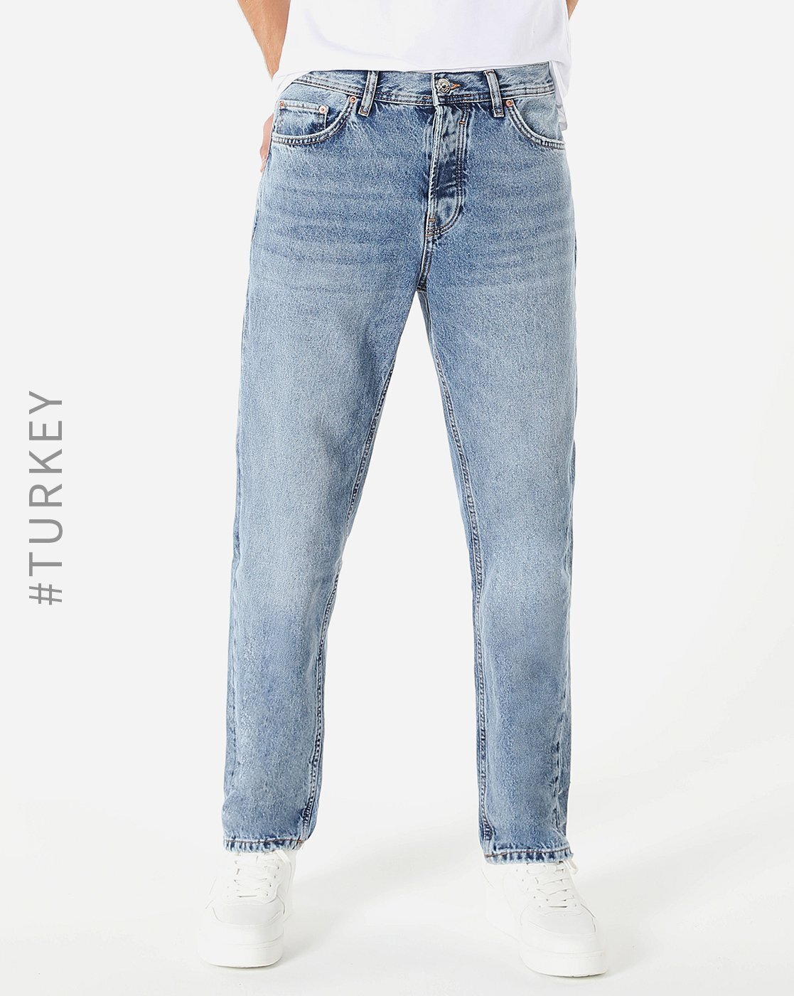 Heavily Washed Straight Skinny Fit Jeans