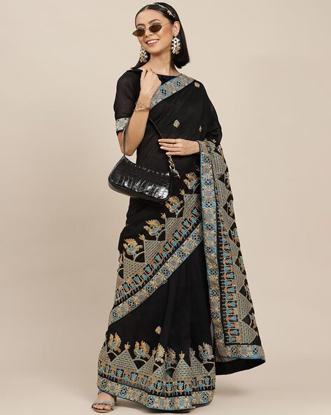 Buy Black Colour Pure Silk Saree (With Blouse) 16366 | www.maanacreation.com