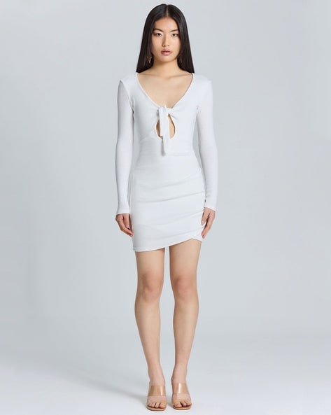 Candace Long Sleeve Bodycon Dress in White | LUCY IN THE SKY