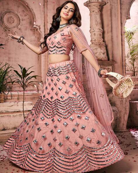 RE - Lovely Baby Pink Cotton Silk Mirror Work Lehenga - Featured Product