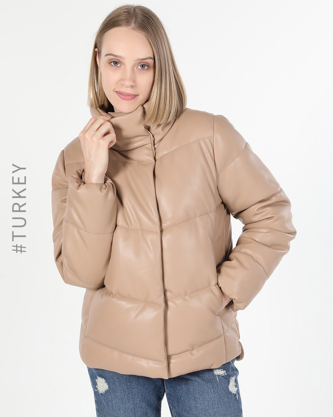 Womens tan puffer jacket sale