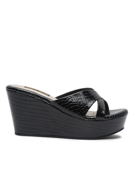 Wendy Black Extra Wide Fit Strap Wedge Sandal | Evans