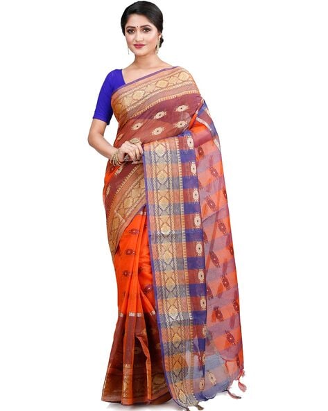 Buy Blue Weaving Silk Saree With Blouse Online At Zeel Clothing