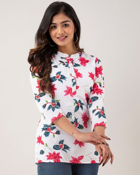 Buy Fashor Off-White Floral Pattern A Line Short Kurti for Women Online @  Tata CLiQ