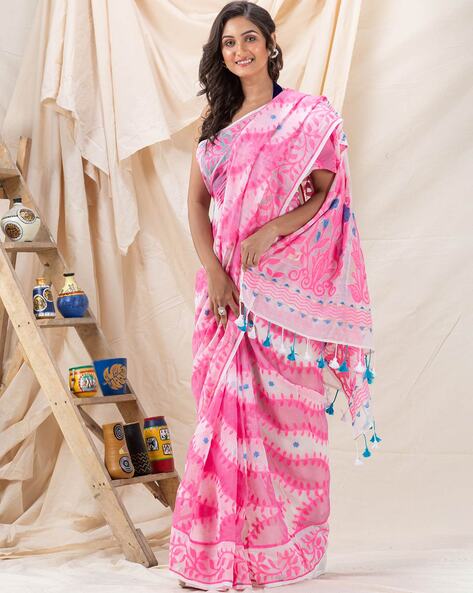 Women Cotton Silk Soft Dhakai Jamdani Saree (Pink) in Lucknow at best price  by Chicken Kala - Justdial