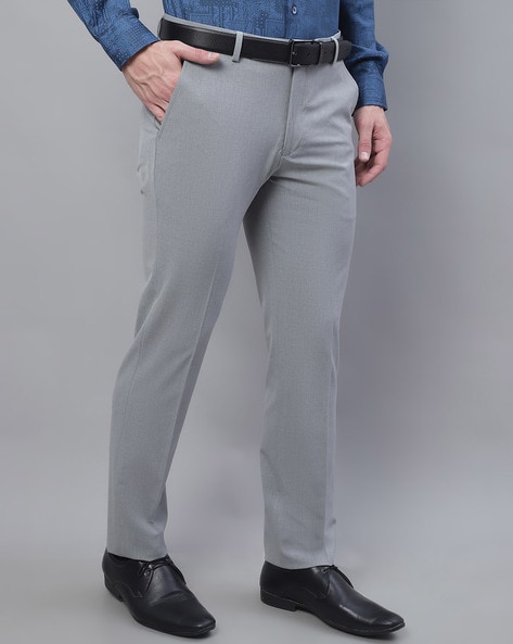 Buy Cantabil Dark Grey Flat Front Trousers for Men Online  Tata CLiQ