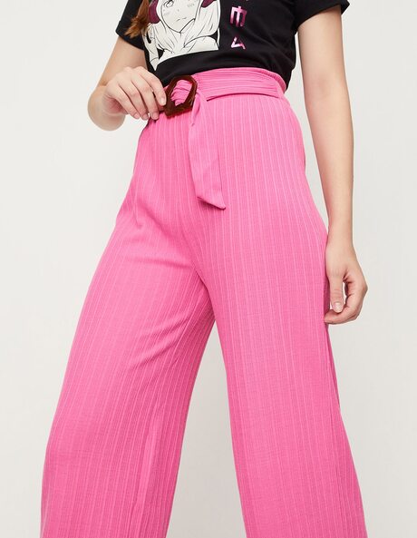 Buy WIDE LEG HIGH-WAIST PINK TROUSER for Women Online in India