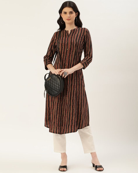 Buy AROOPA Women's Cotton Straight Striped Kurti  (AKMUSTARDMED-0002_Mustard_Medium) at Amazon.in