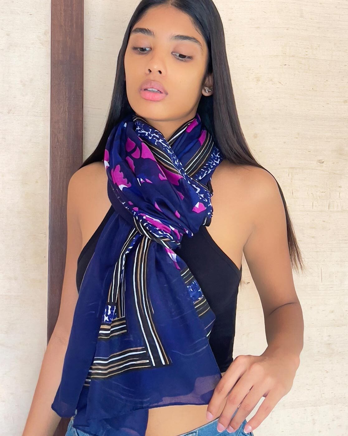 Ayesha Printed Square Scarf For Women (Blue, FS)