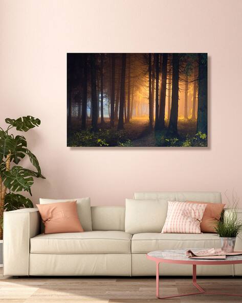 999store Wooden Sunrise Foggy Forest Wall Painting