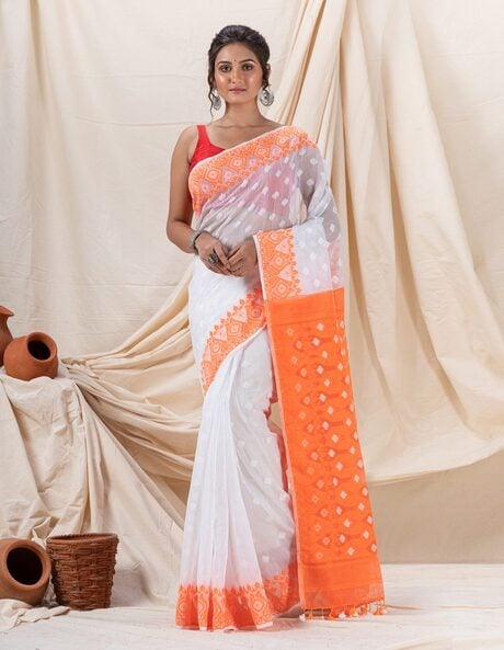 Carrot Color Stylist Soft Dhakai Jamdani Saree – ShopBollyWear.Com