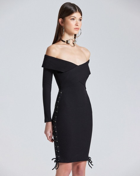 Black bodycon dress off shoulder best sale