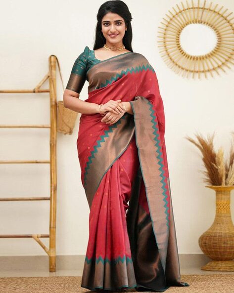 BM FASHION Women's Banarasi Style Pure Kanjivaram Silk Jacquard Kanchipuram Pattu  Saree With Un-Stiched Blouse… (bit) : Amazon.in: Clothing & Accessories