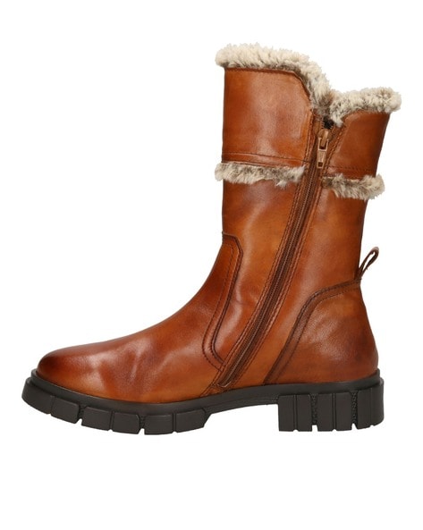 Genuine leather mid calf hot sale boots