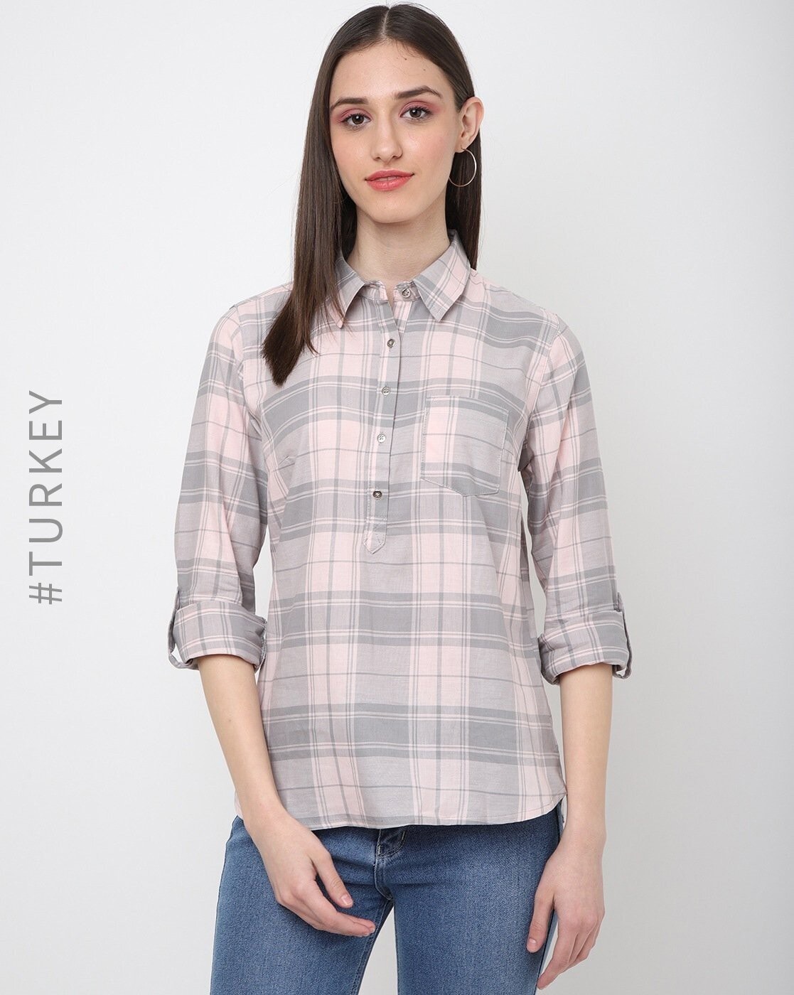 Grey checked shirt on sale womens