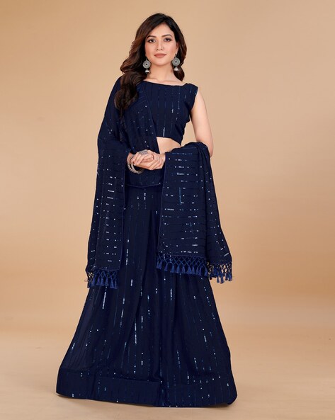 Buy Poshvariety Women's Silk Embroidery Sequins lengha Semi-Stitched  Embroidered Lehenga Choli with Dupatta Navy blue Online at Best Prices in  India - JioMart.