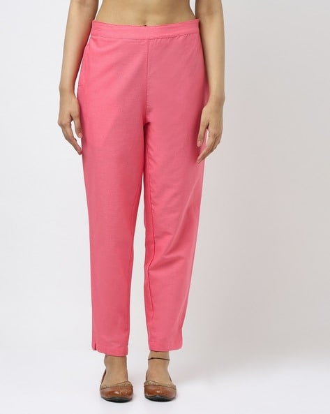 Buy W Pink Solid Cotton Regular Fit Womens Casual Straight Pants   Shoppers Stop