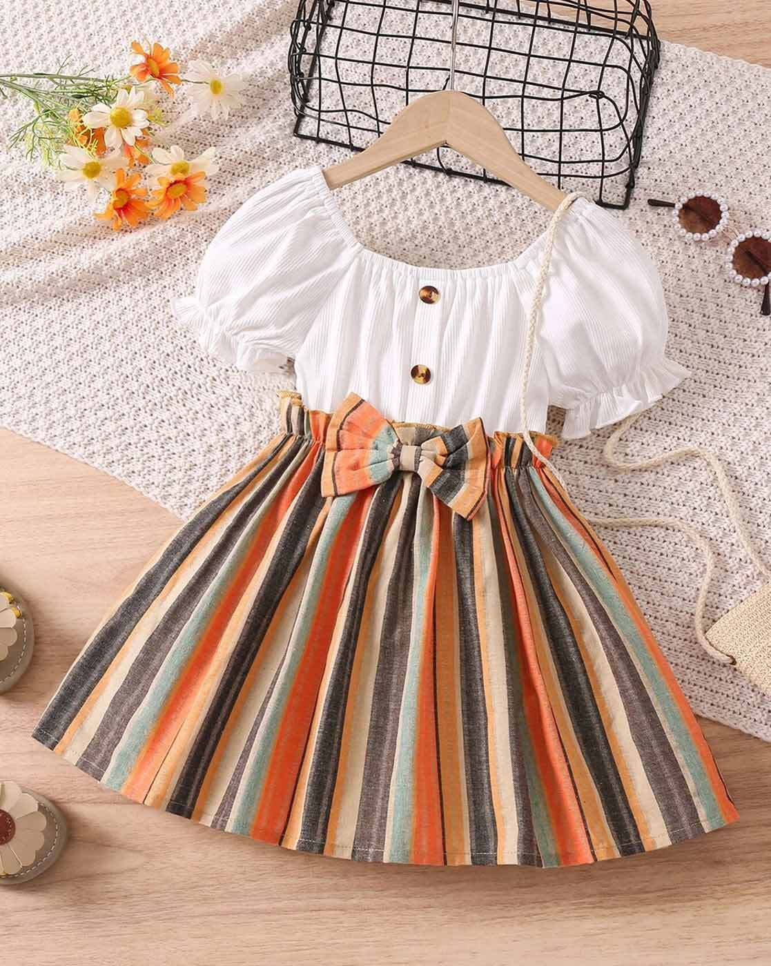 Buy My Little Lambs Girls Orange Printed Fit & Flare Dress - Dresses for  Girls 2876540 | Myntra