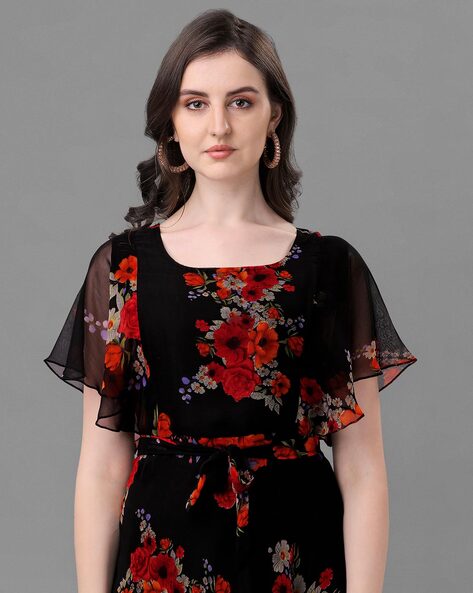 Buy online Black Floral Printed Fit & Flare Maxi Dress from western wear  for Women by Trillmixa for ₹1099 at 27% off