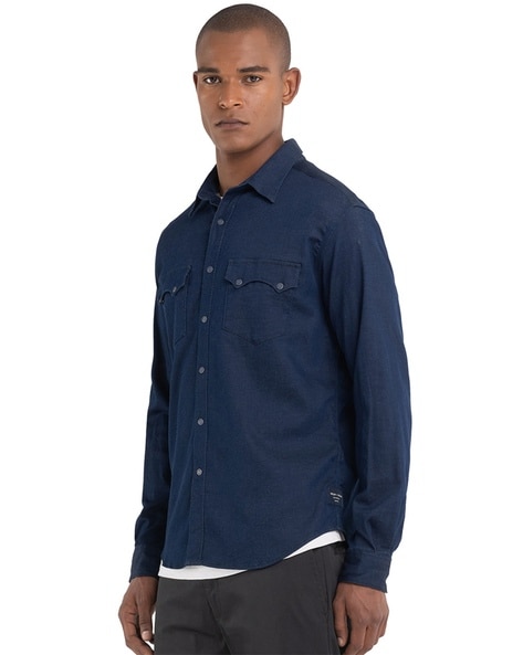 Koto Dip-Dye Denim Button-Down Shirt | Denim outfit men, Shirts, Denim  shirt men