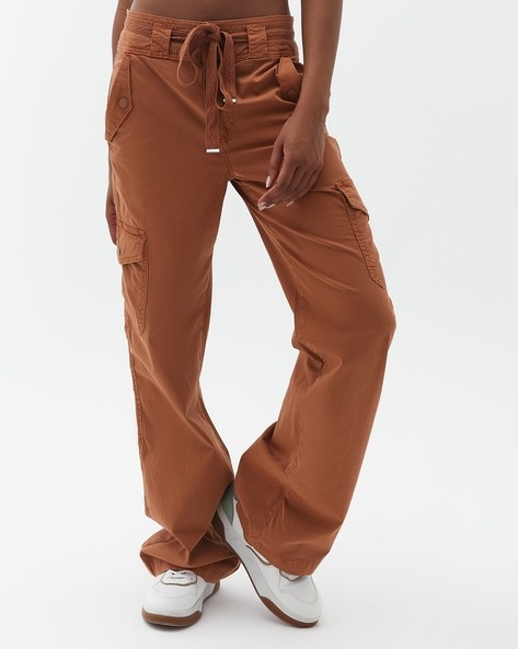 2023new Brown Vintage Baggy Jeans Women High Waist Pocket Cargo Pants 90s  Streetwear Straight Trousers Harajuku Summer size S Color BrownHave pockets