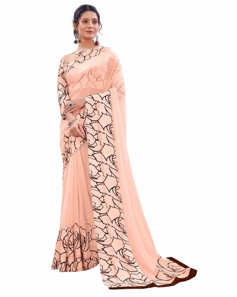 Orgenza || Peach Color Pure Organza Silk And Border Gold Silver Embroidery  Work And All Over Print saree With Contrast Blouse – Orgenza Store