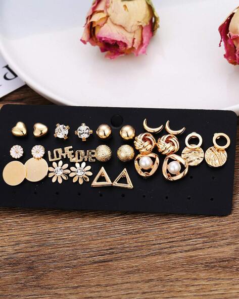 Buy Delicate Stacking Stud Earrings Set Gold Sterling Silver 4 Ear Studs Set  Online in India - Etsy