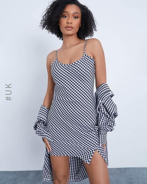 Checked strappy dress sale