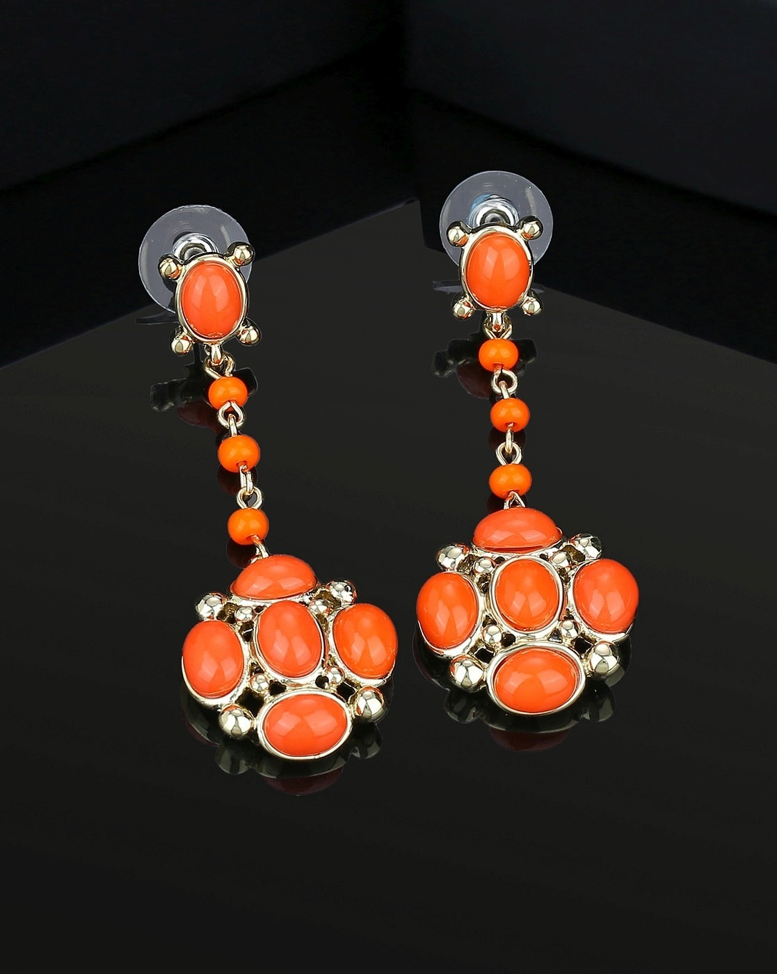 Pumpkin Orange Artisan Czech Glass Beaded Earrings Antiqued Copper Flo|  Ardent Hearts Designs