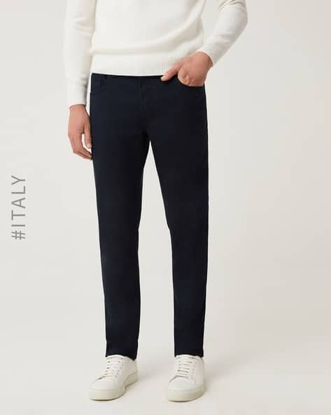 Straight Flat-Front Trousers with Insert Pockets
